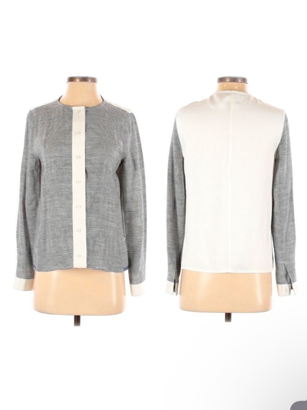J BRAND Linen Striped Contrast Back Button Top S